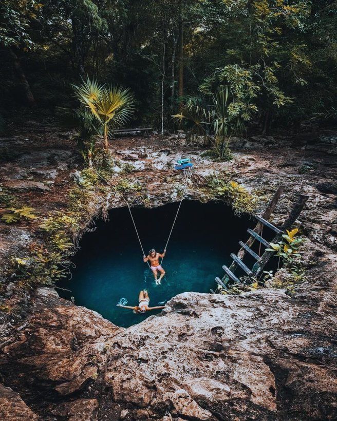 Cenote entre la selva visto desde arriba
